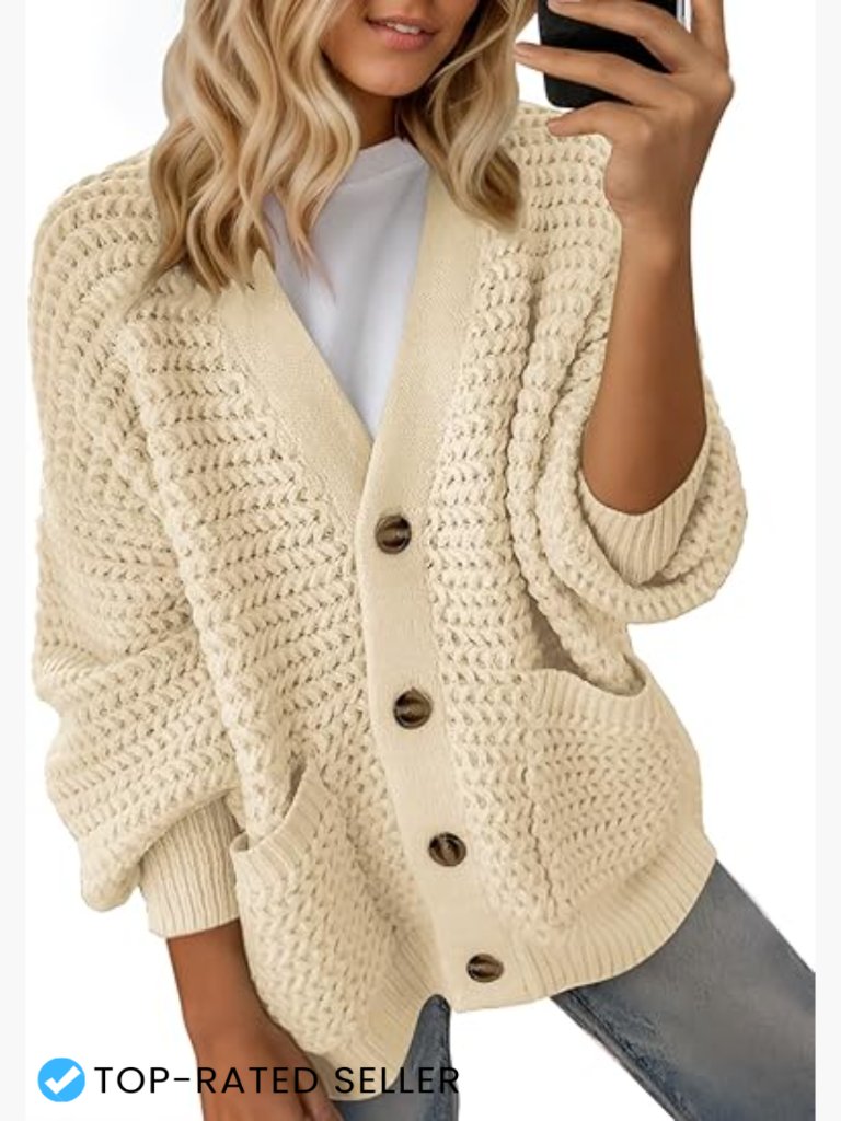 Open Front Chunky Knit Cardigan V-Neck Loose Fit Long Cardigan Sweater Coat